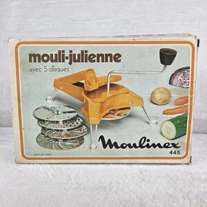 Vintage Moulinex 445 Mouli-Julienne 5 Discs Slicer Shredder Orange W Box MCM
